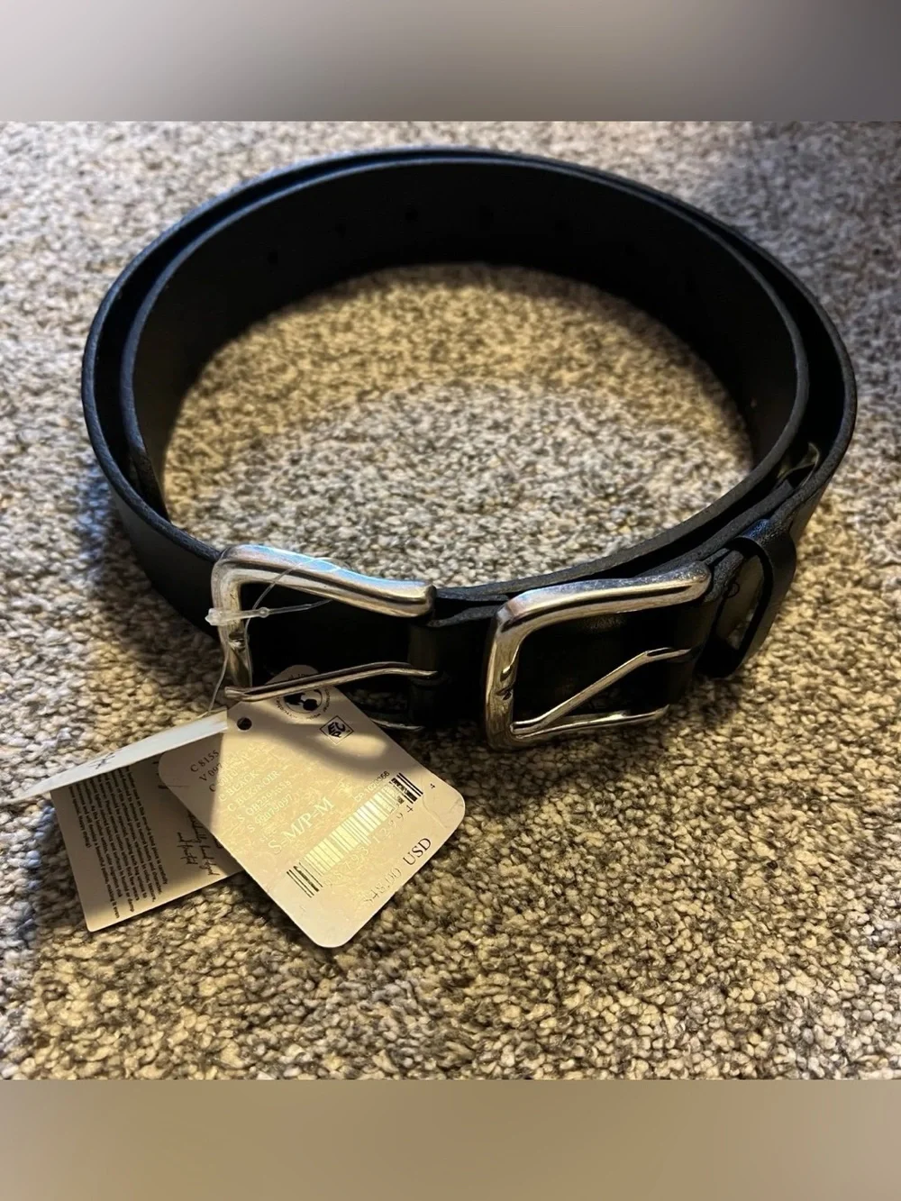 Free People Sabo Double Buckle Leather Belt in Black Size S/M NWT